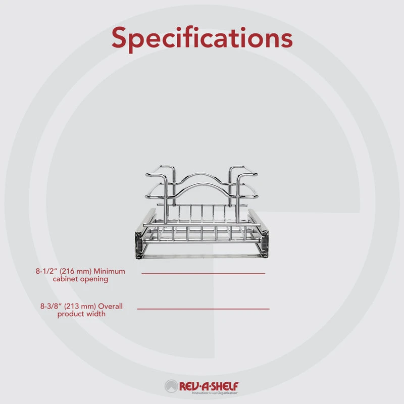 Single Tier Bottom Mount Pull Out Steel Wire Organizer, 8.75" 5 Single Tier Bottom Mount Pull Out Steel Wire Organizer, 8.75" - Image 3