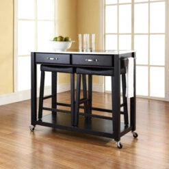 Crosley Stainless Steel Top Kitchen Cart With Saddle Stools In Black 12 Crosley Stainless Steel Top Kitchen Cart With Saddle Stools In Black -Kitchen Storage Store 56914a4f06463d4e 8183 w800 h800 b0 p0