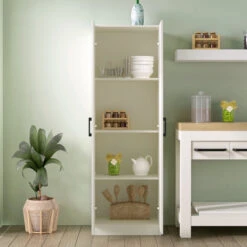 Freestanding Pantry Cabinet, 2 Doors With Adjustable & Fixed Shelves, Ivory -Kitchen Storage Store 60c18b7702f14951 6377 w800 h800 b0 p0