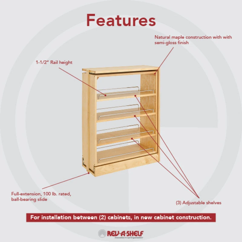 Wood Base Filler Pull Out Organizer For New Kitchen Applications, 9" 4 Wood Base Filler Pull Out Organizer For New Kitchen Applications, 9" - Image 2