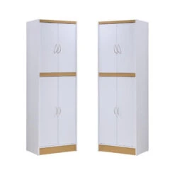 Home Square 4 Shelf Wood Kitchen Pantry Set In White (Set Of 2)