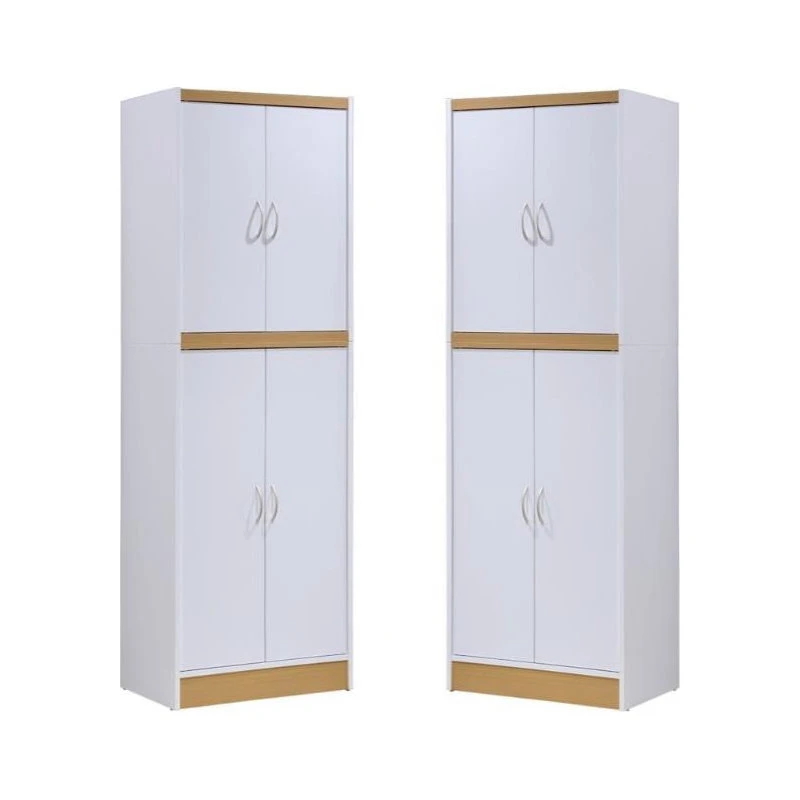 Home Square 4 Shelf Wood Kitchen Pantry Set In White (Set Of 2) 3 Home Square 4 Shelf Wood Kitchen Pantry Set In White (Set Of 2)