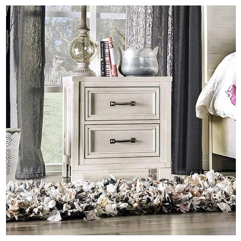 Transitional Nightstand, 2 Storage Drawers And USB Charging Port, Antique White 6 Transitional Nightstand, 2 Storage Drawers And USB Charging Port, Antique White - Image 4