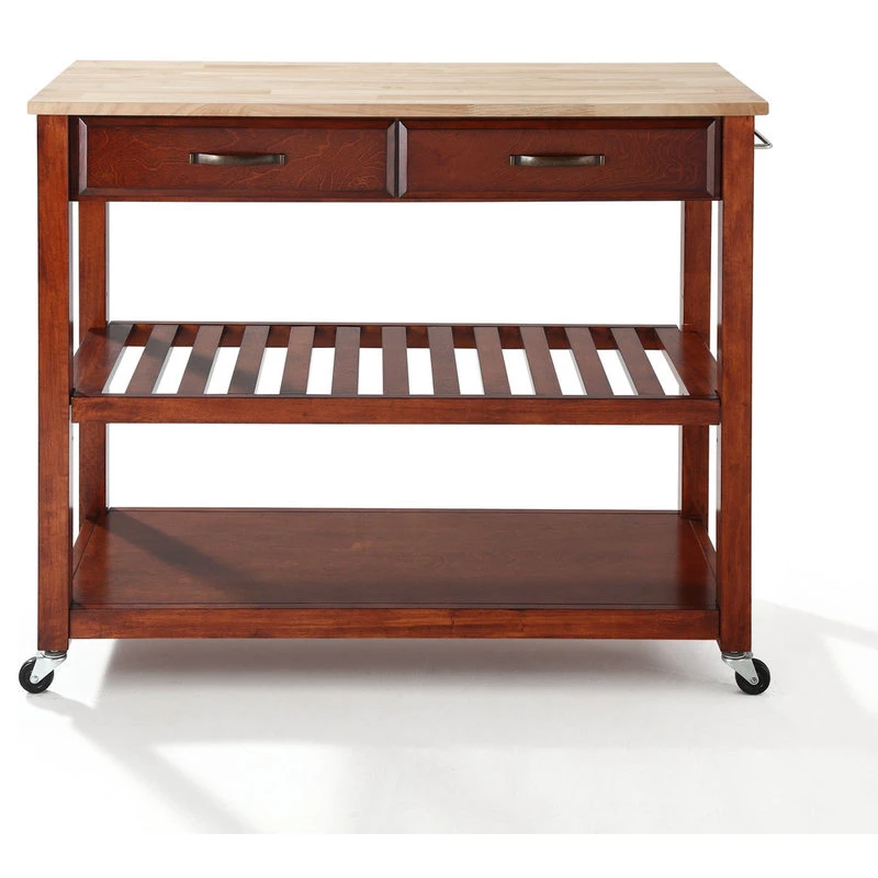 Crosley Natural Wood Top Kitchen Cart/Island, Optional Stool Storage, Classic Cherry 5 Crosley Natural Wood Top Kitchen Cart/Island, Optional Stool Storage, Classic Cherry - Image 3