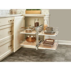Steel 2-Tier Pull Out Solid Bottom Organizer For Blind Corner Cabinet, 15" -Kitchen Storage Store 6ae14be802585a9e 8043 w800 h800 b0 p0