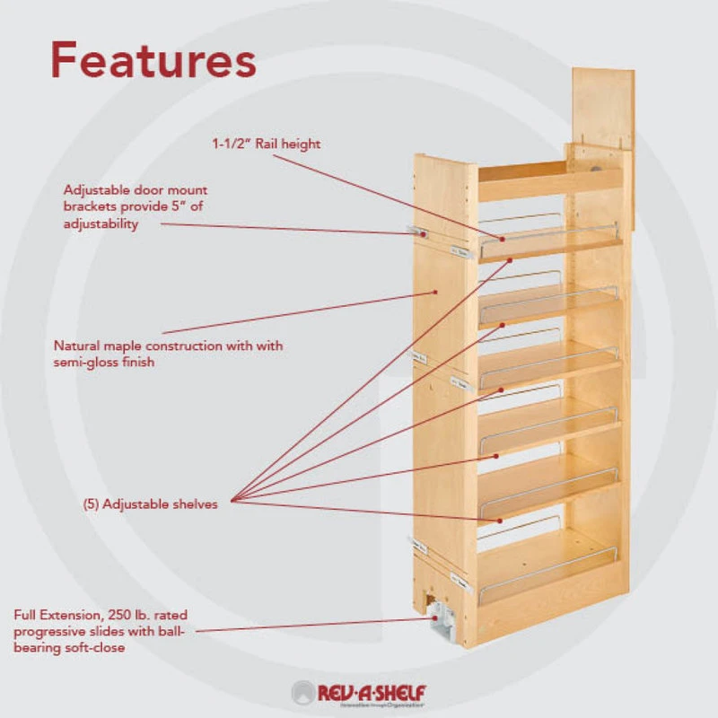 Wood Tall Cabinet Pull Out Pantry Organizer With Soft Close, 11" 5 Wood Tall Cabinet Pull Out Pantry Organizer With Soft Close, 11" - Image 3