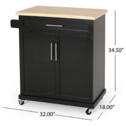 Negley Contemporary Kitchen Cart With Wheels, Black + Natural 14 Negley Contemporary Kitchen Cart With Wheels, Black + Natural -Kitchen Storage Store 7021016400e60c6c 8981 w800 h800 b1 p0