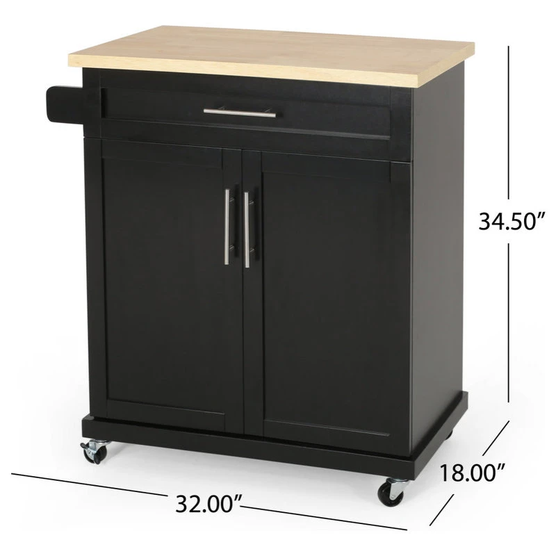 Negley Contemporary Kitchen Cart With Wheels, Black + Natural 5 Negley Contemporary Kitchen Cart With Wheels, Black + Natural - Image 3