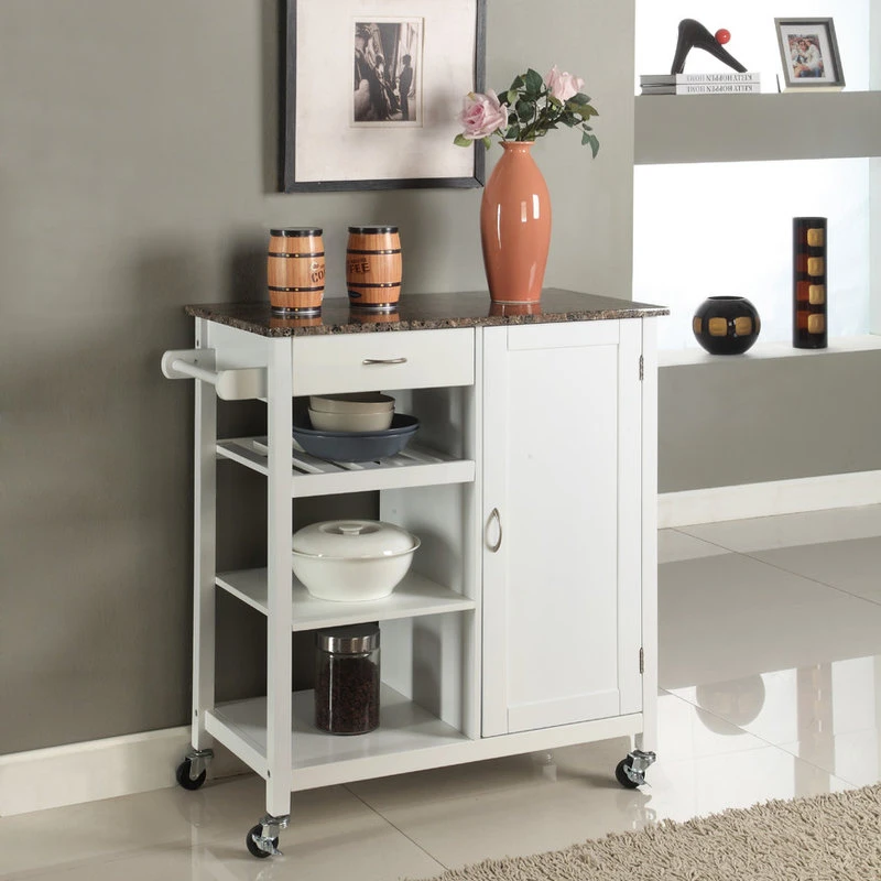Charlotte Wood And Marble Kitchen Storage Cart, White 4 Charlotte Wood And Marble Kitchen Storage Cart, White - Image 2