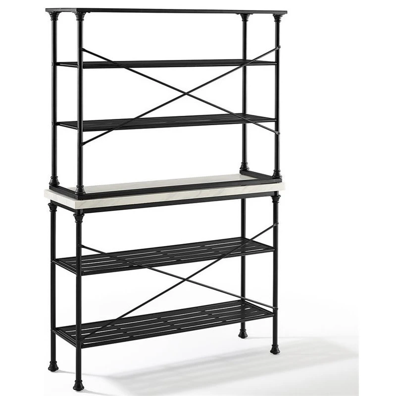 Crosley Madeleine 2 Piece 15" Faux Marble Bakers Rack In Matte Black 7 Crosley Madeleine 2 Piece 15" Faux Marble Bakers Rack In Matte Black - Image 5