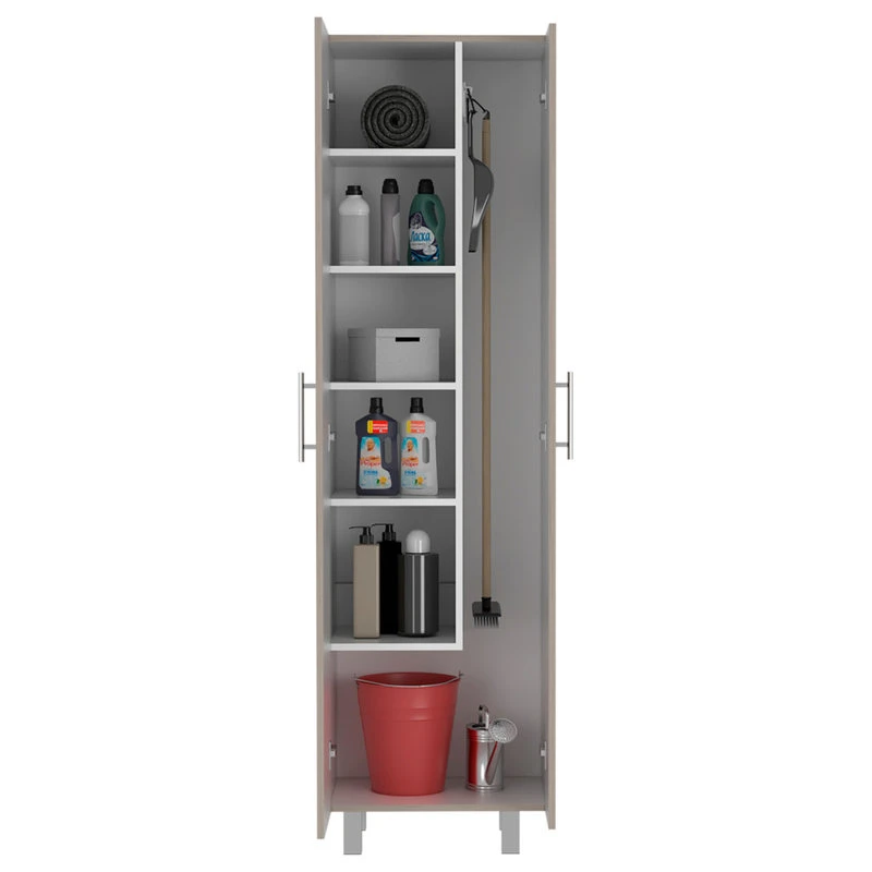 FM FURNITURE Norway Broom Closet Pantry, Light Gray/White 8 FM FURNITURE Norway Broom Closet Pantry, Light Gray/White - Image 6