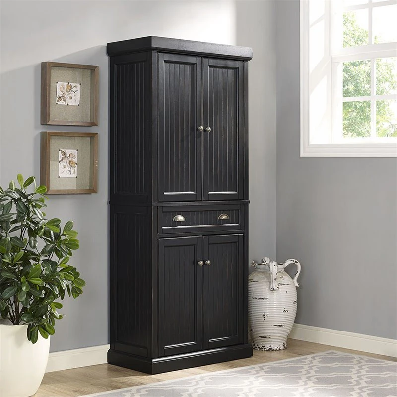 Crosley Seaside 4 Door Coastal Pantry In Black 4 Crosley Seaside 4 Door Coastal Pantry In Black - Image 2