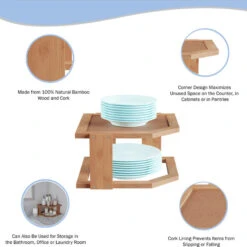 Lavish Home Bamboo And Cork 2 Tier Shelf -Kitchen Storage Store 7be1ac420cbf3b56 0753 w800 h800 b0 p0