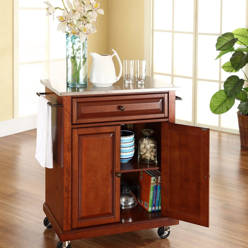 Crosley Stainless Steel Top Portable Kitchen Cart/Island, Classic Cherry Finish 6 Crosley Stainless Steel Top Portable Kitchen Cart/Island, Classic Cherry Finish - Image 4