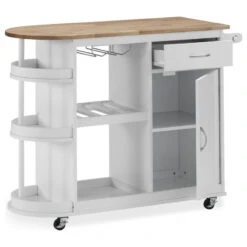 Chloe Kitchen Cart With Wheels, White And Natural -Kitchen Storage Store 866175640f905ae5 6090 w800 h800 b1 p0
