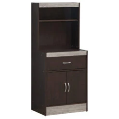 54" Tall Open Shelves Enclosed Storage Kitchen Cabinet, Chocolate-Gray