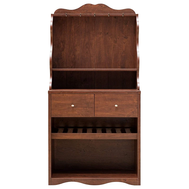 Farmhouse Baker's Rack, Unique Curved Design With 2 Drawers, Vintage Walnut 5 Farmhouse Baker's Rack, Unique Curved Design With 2 Drawers, Vintage Walnut - Image 3