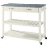 Crosley Solid Granite Top Kitchen Cart/Island, Optional Stool Storage, White