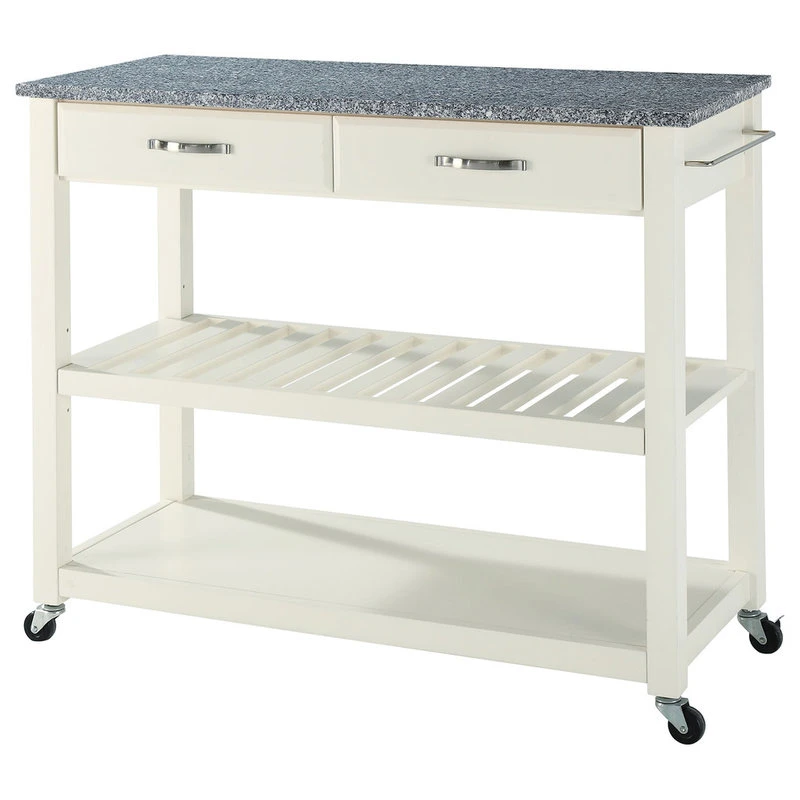Crosley Solid Granite Top Kitchen Cart/Island, Optional Stool Storage, White 3 Crosley Solid Granite Top Kitchen Cart/Island, Optional Stool Storage, White