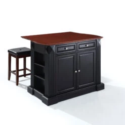 Crosley Drop Leaf Breakfast Kitchen Island, Black, 24" Upholstered Square Seat Stools -Kitchen Storage Store 8c21993606463909 5496 w800 h800 b1 p0