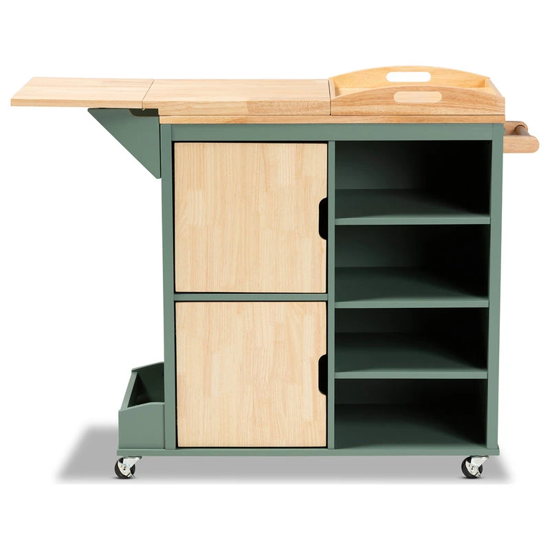 Baxton Studio Niccolo Coastal Green Kitchen Cart 5 Baxton Studio Niccolo Coastal Green Kitchen Cart - Image 3