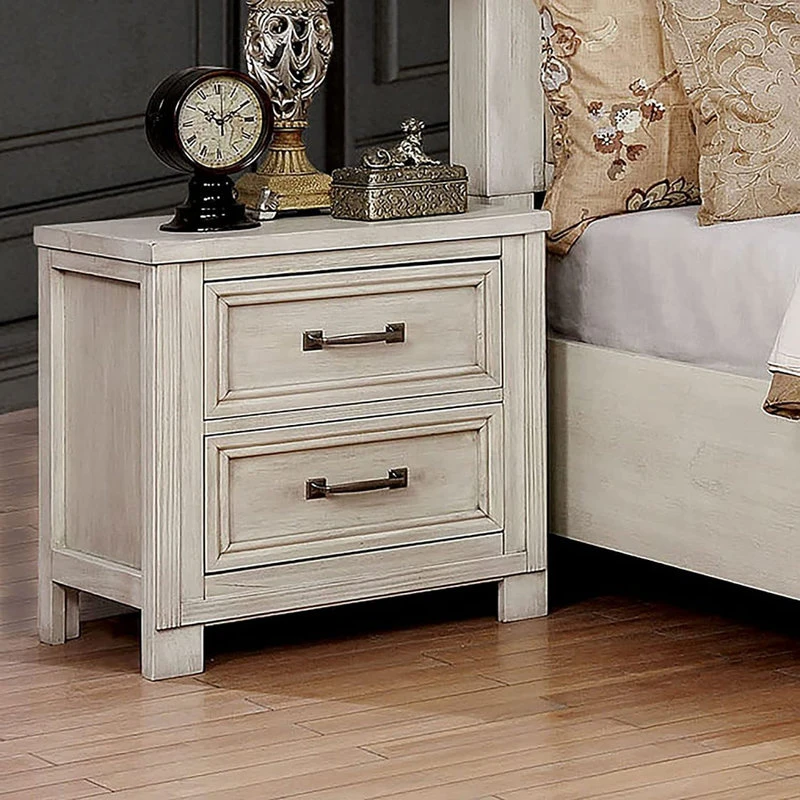 Transitional Nightstand, 2 Storage Drawers And USB Charging Port, Antique White 4 Transitional Nightstand, 2 Storage Drawers And USB Charging Port, Antique White - Image 2
