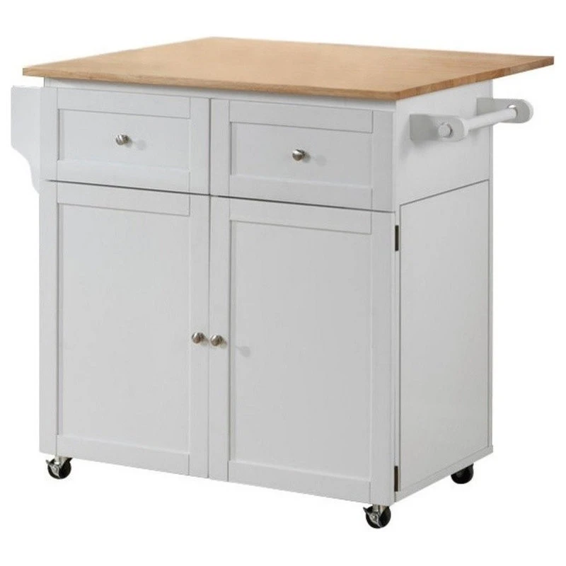 Bowery Hill Kitchen Cart With Drop Leaf In Natural Brown And White 3 Bowery Hill Kitchen Cart With Drop Leaf In Natural Brown And White