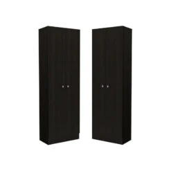Home Square 2 Piece Wood Multi Storage Two-Door Pantry Cabinet Set In Black