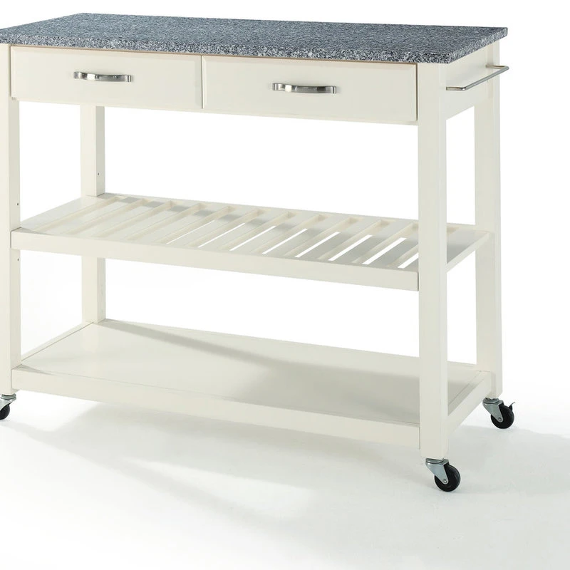 Crosley Solid Granite Top Kitchen Cart/Island, Optional Stool Storage, White 4 Crosley Solid Granite Top Kitchen Cart/Island, Optional Stool Storage, White - Image 2