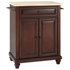 Crosley Cambridge Natural Wood Top Portable Kitchen Island, Vintage Mahogany Finish