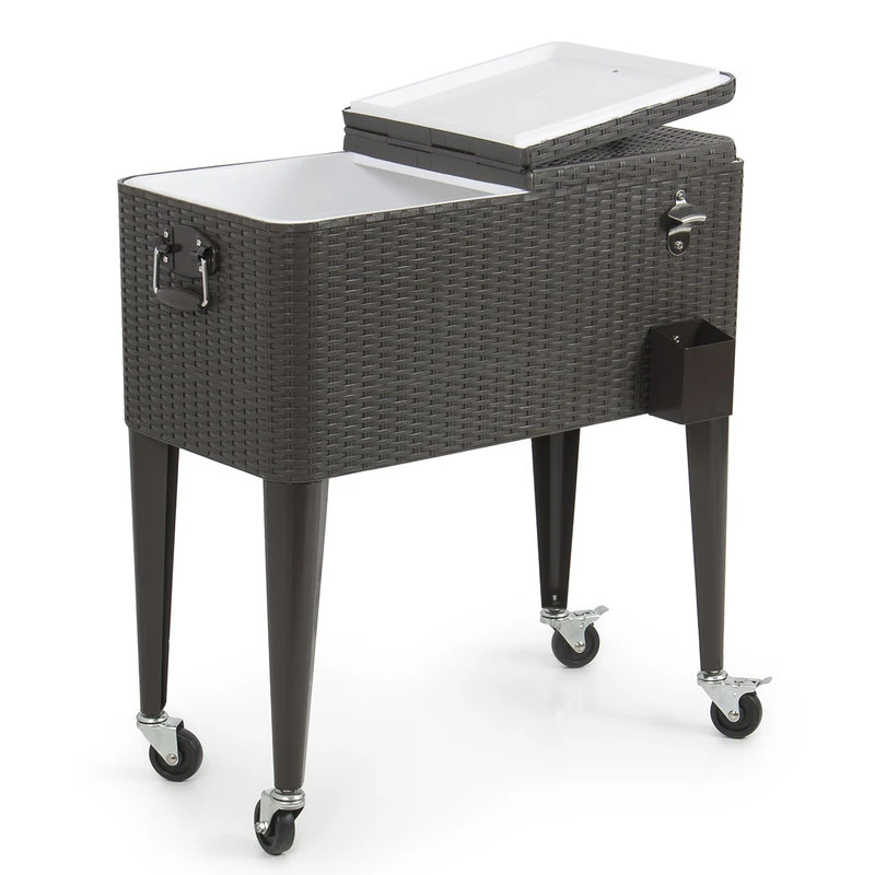 Belleze 80 Quart Patio Deck Cooler Rolling Outdoor Party, Brown