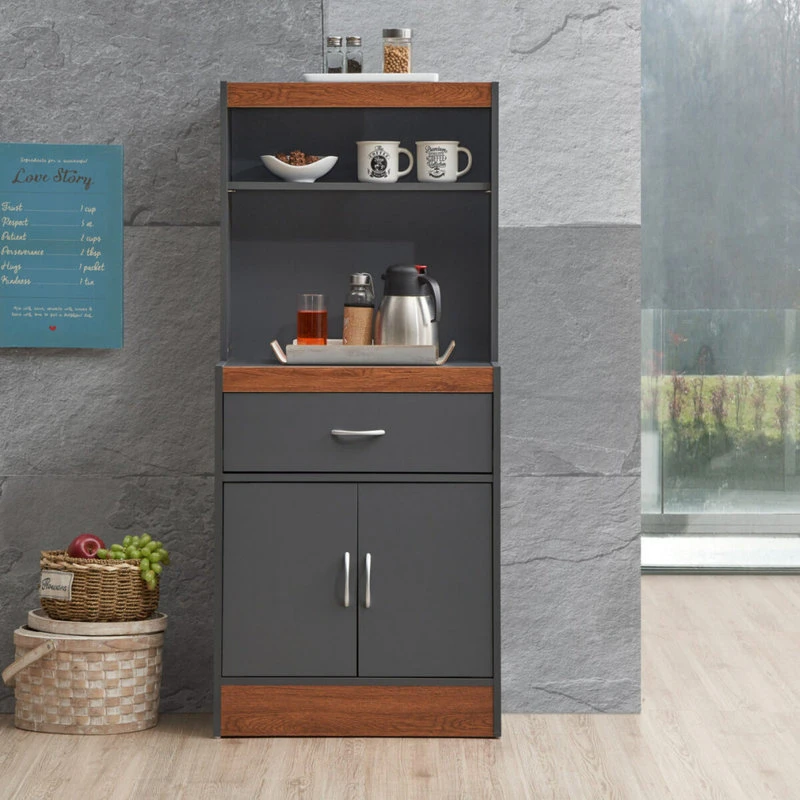 54" Tall Open Shelves Enclosed Storage Kitchen Cabinet, Gray-Oak 4 54" Tall Open Shelves Enclosed Storage Kitchen Cabinet, Gray-Oak - Image 2