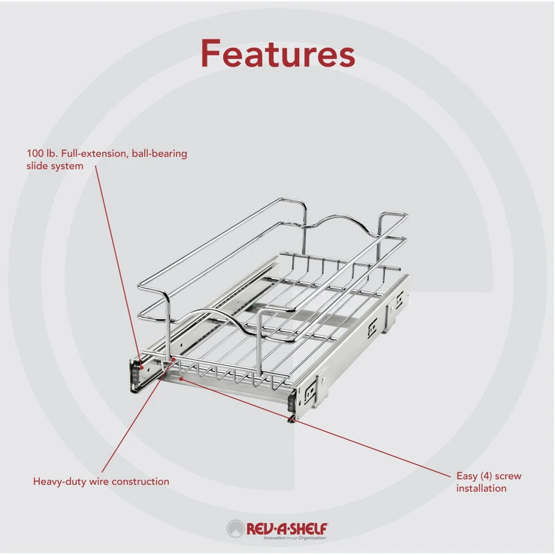 Single Tier Bottom Mount Pull Out Steel Wire Organizer, 8.75" 4 Single Tier Bottom Mount Pull Out Steel Wire Organizer, 8.75" - Image 2