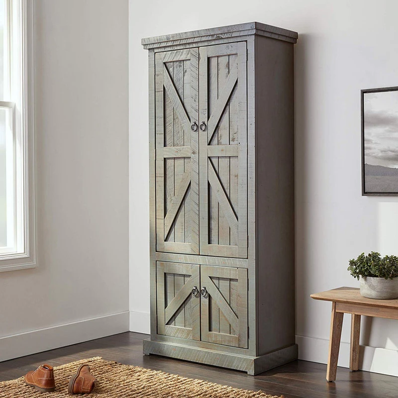 Rustic Pantry Cabinet, Engineered Wood With X Patterned Doors, Dark Blue 7 Rustic Pantry Cabinet, Engineered Wood With X Patterned Doors, Dark Blue - Image 5