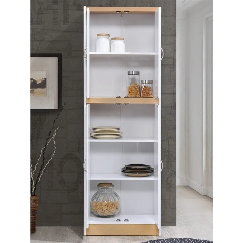Hodedah 4 Door Kitchen Pantry With 4 Shelves 5 Compartments In White Wood 4 Hodedah 4 Door Kitchen Pantry With 4 Shelves 5 Compartments In White Wood - Image 3