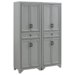 Kitchen Storage Store 7 Pemberly Row 4 Door Pantry Set In Distressed Gray (Set Of 2)