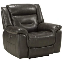 Modern Recliner, Leather Aire Upholstery With USB Charging Docks, Grey