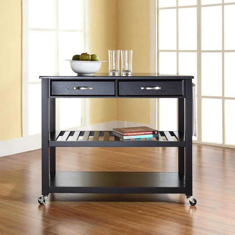Crosley Solid Black Granite Top Kitchen Cart/Island, Optional Stool Storage, Black 8 Crosley Solid Black Granite Top Kitchen Cart/Island, Optional Stool Storage, Black - Image 6
