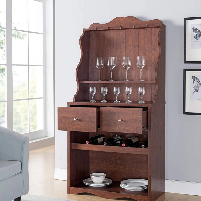 Farmhouse Baker's Rack, Unique Curved Design With 2 Drawers, Vintage Walnut 4 Farmhouse Baker's Rack, Unique Curved Design With 2 Drawers, Vintage Walnut - Image 2