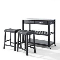 Crosley Stainless Steel Top Kitchen Cart With Saddle Stools In Black 10 Crosley Stainless Steel Top Kitchen Cart With Saddle Stools In Black -Kitchen Storage Store abe1555d06463d49 8183 w800 h800 b1 p0