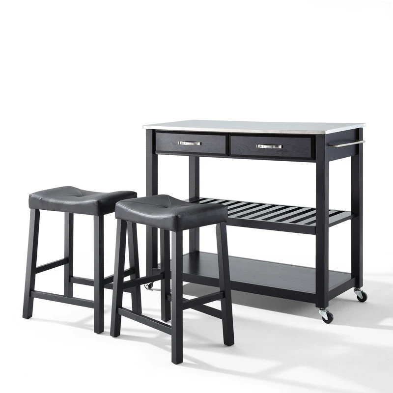 Crosley Stainless Steel Top Kitchen Cart With Saddle Stools In Black 5 Crosley Stainless Steel Top Kitchen Cart With Saddle Stools In Black - Image 3