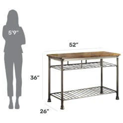 Industrial Kitchen Island, Slatted Metal Shelf And Butcher Block Top, Caramel Wo -Kitchen Storage Store ac116cb30244d854 3840 w800 h800 b1 p0