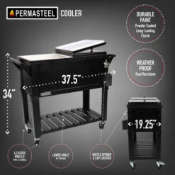 Permasteel 80 Quart Portable Rolling Patio Cooler, Black 13 Permasteel 80 Quart Portable Rolling Patio Cooler, Black -Kitchen Storage Store adc1f71f00c8d587 4603 w800 h800 b0 p0