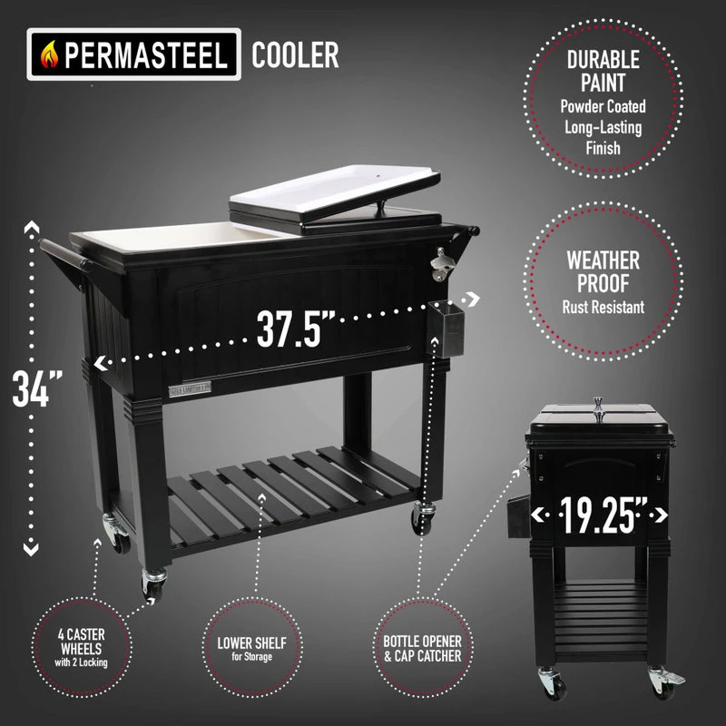 Permasteel 80 Quart Portable Rolling Patio Cooler, Black 5 Permasteel 80 Quart Portable Rolling Patio Cooler, Black - Image 3