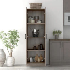 Freestanding Pantry Cabinet, 2 Doors With Adjustable & Fixed Shelves, Gray Oak -Kitchen Storage Store b4f13c2f02f148f7 6350 w800 h800 b0 p0