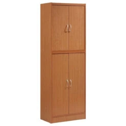 Hodedah 4 Door Kitchen Pantry With 4 Shelves 5 Compartments In Cherry Wood