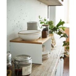 Stackable Countertop Shelf, Steel And Wood, Large, Holds 11 Lbs, White -Kitchen Storage Store bfb1e073025adade 9607 w800 h800 b0 p0