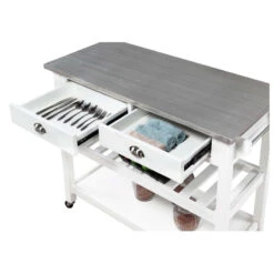 American Heritage Stainless Steel Top Kitchen Cart In White Wood Finish -Kitchen Storage Store bfc1bf11003f2273 2241 w800 h800 b1 p0