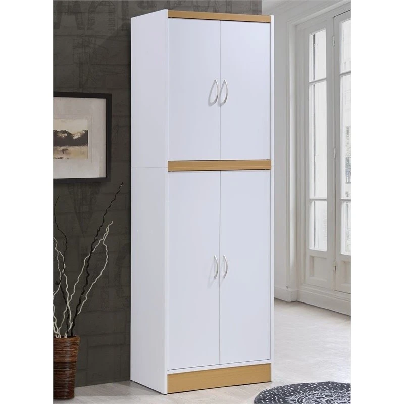 Hodedah 4 Door Kitchen Pantry With 4 Shelves 5 Compartments In White Wood 3 Hodedah 4 Door Kitchen Pantry With 4 Shelves 5 Compartments In White Wood - Image 2