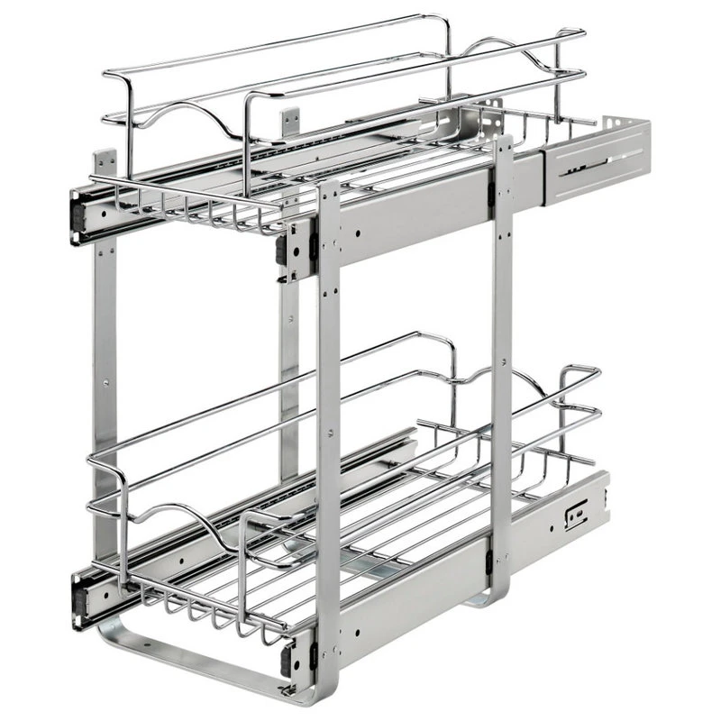 Two-Tier Bottom Mount Pull Out Steel Wire Organizer, 8.75" 3 Two-Tier Bottom Mount Pull Out Steel Wire Organizer, 8.75"